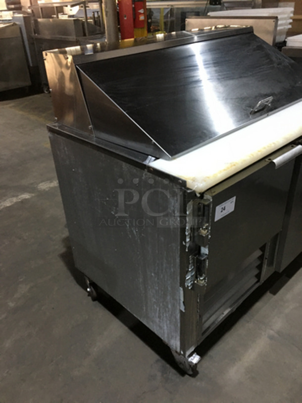 Leader Commercial Refrigerated Sandwich Prep Table! With 2 Door Underneath Storage Space! With Commercial Cutting Board! All Stainless Steel! Model LB48SC Serial UR092401! 115V 1Phase! On Casters! - Image 2 of 11