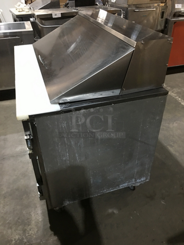 Leader Commercial Refrigerated Sandwich Prep Table! With 2 Door Underneath Storage Space! With Commercial Cutting Board! All Stainless Steel! Model LB48SC Serial UR092401! 115V 1Phase! On Casters! - Image 3 of 11
