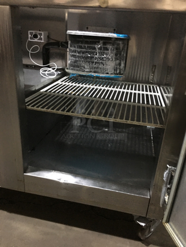 Leader Commercial Refrigerated Sandwich Prep Table! With 2 Door Underneath Storage Space! With Commercial Cutting Board! All Stainless Steel! Model LB48SC Serial UR092401! 115V 1Phase! On Casters! - Image 6 of 11