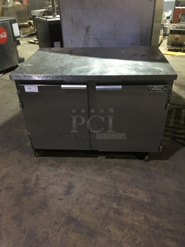 Leader Commercial 2 Door Lowboy/Worktop Cooler! All Stainless Steel! Model NSFB48SC Serial NJ100222! 115V 1Phase! On Casters!