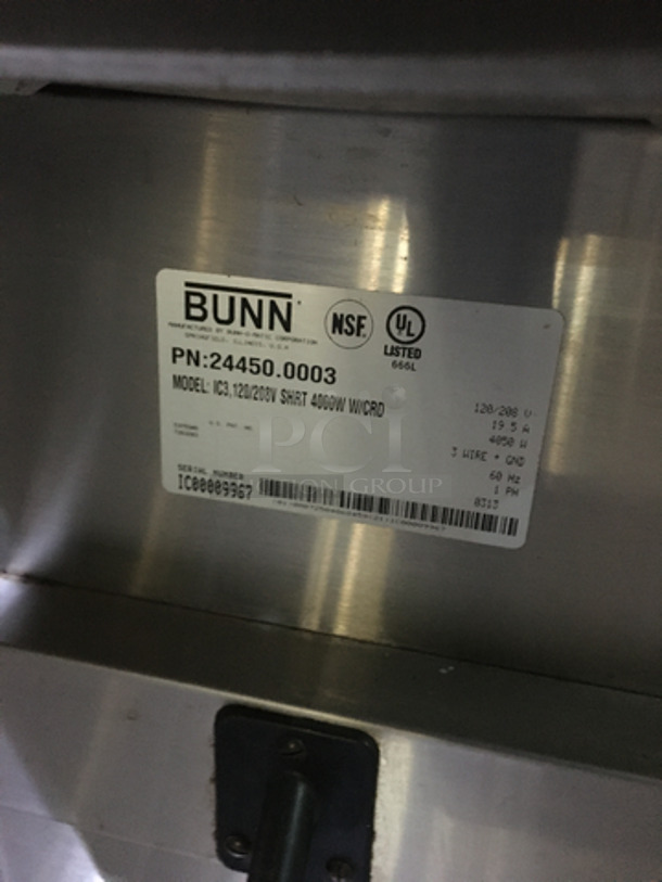 Bunn Commercial Countertop Iced Tea Machine! All Stainless Steel! Model IC3 Serial IC00009967! 120/208V 1Phase! - Image 5 of 6