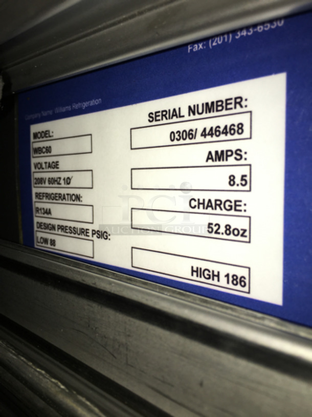 Galaxy By Williams Refrigeration Stainless Steel Blast Chiller! Model WBC60 Serial 0306446468! 208V! On Commercial Casters! - Image 9 of 10