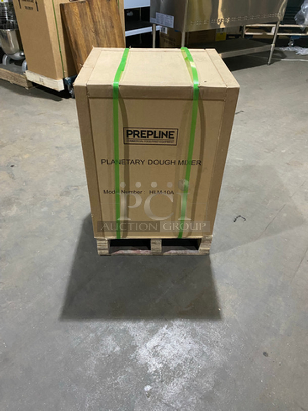 NEW! IN THE BOX! 2021 Prepline Commercial Countertop 10 Quart Planetary Mixer! With Bowl & Bowl Guard! With Whip Attachment! All Stainless Steel! Model HLM10A! 120V 1Phase!