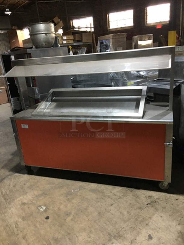 Sweet! Precision Stainless Steel Cold Pan/Salad Bar Display Self Service Bar! With Sneeze Guard! 120V 1 Phase! On Commercial Casters!