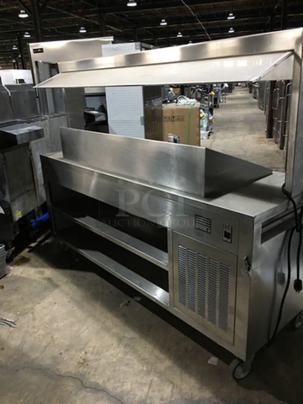 Sweet! Precision Stainless Steel Cold Pan/Salad Bar Display Self Service Bar! With Sneeze Guard! 120V 1 Phase! On Commercial Casters! - Image 4 of 8
