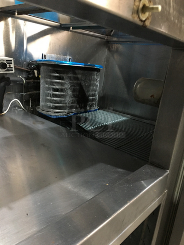 Leader Commercial Refrigerated Sandwich/Salad Prep Table! With Wooden Cutting Board! With 2 Door Storage Space Underneath! All Stainless Steel! Model LM48! 115V 1Phase! On Legs!
 - Image 5 of 7