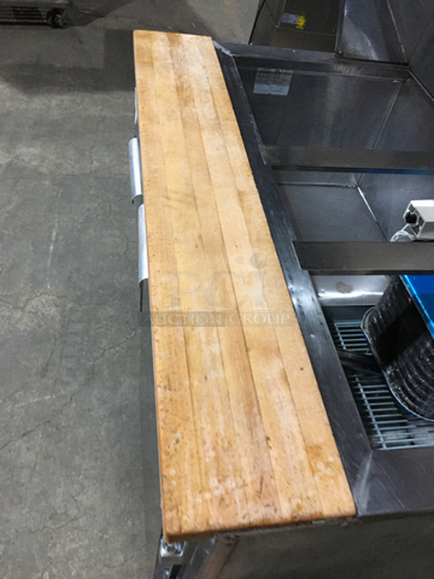 Leader Commercial Refrigerated Sandwich/Salad Prep Table! With Wooden Cutting Board! With 2 Door Storage Space Underneath! All Stainless Steel! Model LM48! 115V 1Phase! On Legs!
 - Image 7 of 7