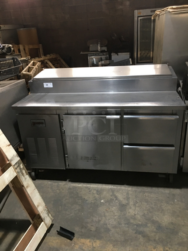 Marsal Commercial Refrigerated Pizza Prep Table! With Single Door Storage Space! With 2 Drawers Underneath! All Stainless Steel! Model BM64! 115V! On Commercial Casters!