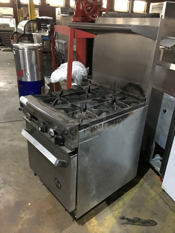 US Range Commercial Natural Gas Powered 4 Burner Stove! With Backsplash & Overhead Salamander Shelf! With Oven Underneath! All Stainless Steel! - Image 2 of 9