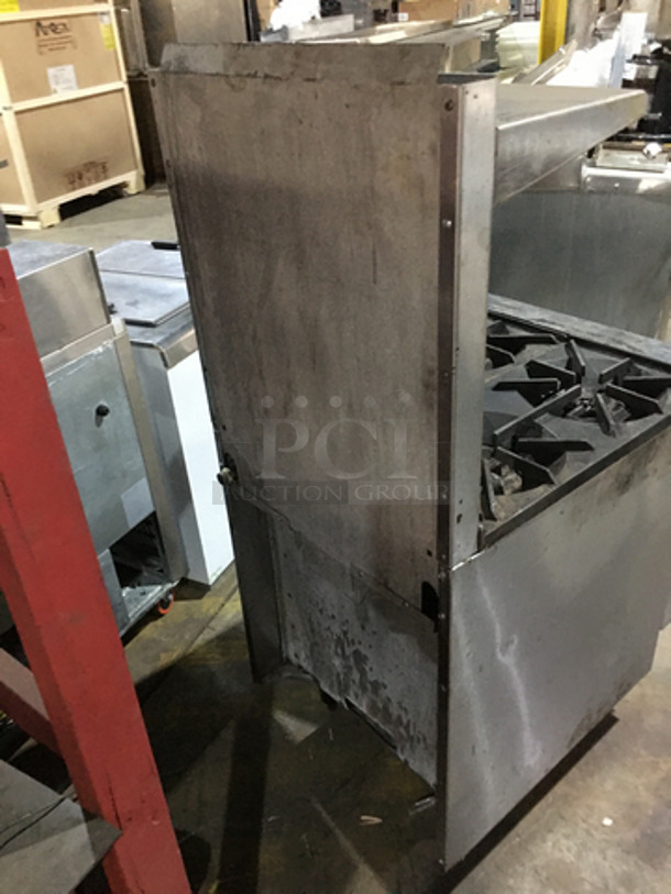 US Range Commercial Natural Gas Powered 4 Burner Stove! With Backsplash & Overhead Salamander Shelf! With Oven Underneath! All Stainless Steel! - Image 4 of 9