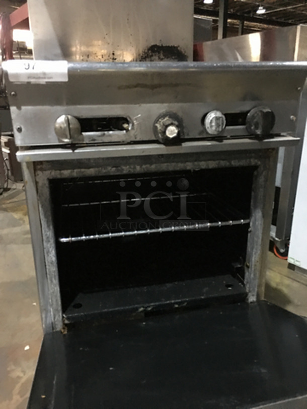 US Range Commercial Natural Gas Powered 4 Burner Stove! With Backsplash & Overhead Salamander Shelf! With Oven Underneath! All Stainless Steel! - Image 7 of 9