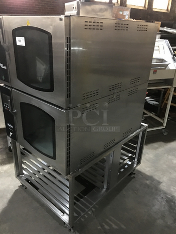 Belshaw Adamatic Commercial Electric Powered Dual Combi Oven! With View Through Doors! With Pan Racks Underneath! All Stainless Steel! Model FG189UZ84 Serial 2000003710FA032620! 2 X Your Bid! Makes One Unit! On Casters! - Image 2 of 9