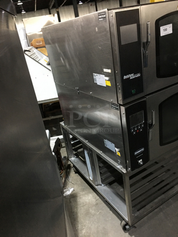 Belshaw Adamatic Commercial Electric Powered Dual Combi Oven! With View Through Doors! With Pan Racks Underneath! All Stainless Steel! Model FG189UZ84 Serial 2000003710FA032620! 2 X Your Bid! Makes One Unit! On Casters! - Image 3 of 9