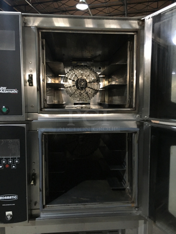 Belshaw Adamatic Commercial Electric Powered Dual Combi Oven! With View Through Doors! With Pan Racks Underneath! All Stainless Steel! Model FG189UZ84 Serial 2000003710FA032620! 2 X Your Bid! Makes One Unit! On Casters! - Image 4 of 9