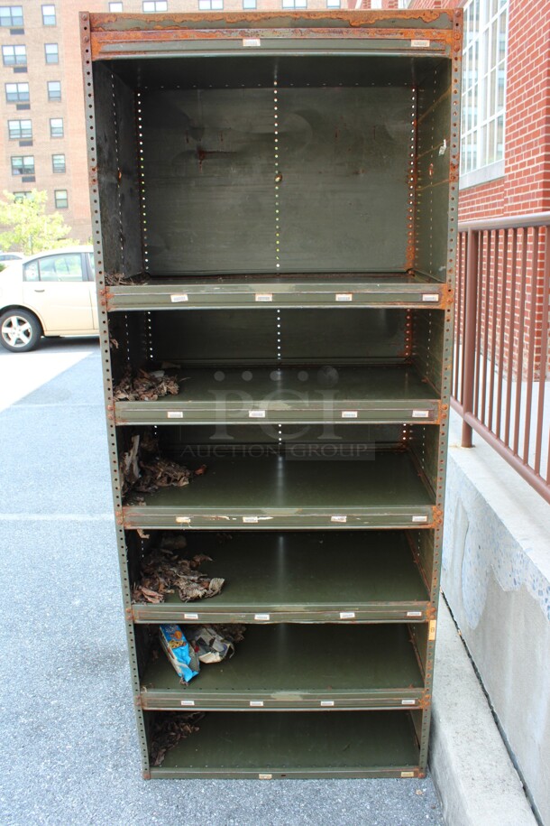 7 Metal Bookshelves. 36x24x87. 7 Times Your Bid! (Parking Lot By Dock)