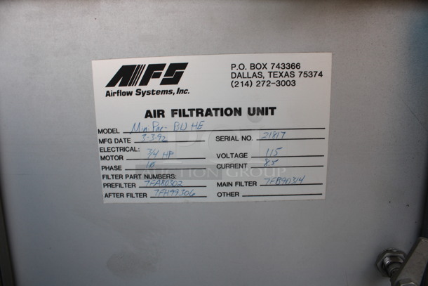 Airflow Systems Model MiniPal-BWHE Metal Industrial Air Cleaner. 115 Volts, 1 Phase. 27x42x53. Tube: 12x12x80. (Room 130) - Image 9 of 9
