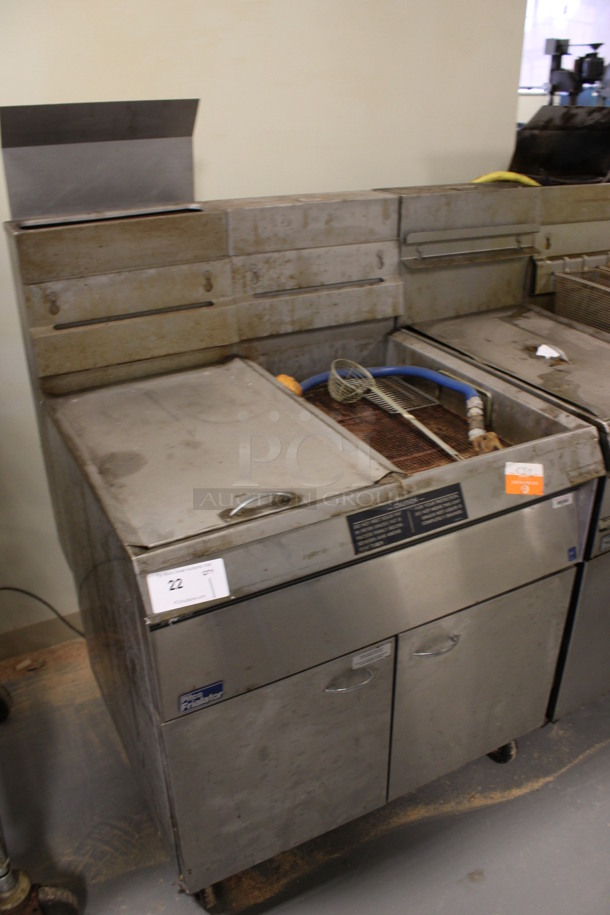 Pitco Frialator Model 14S-CV Stainless Steel Commercial Natural Gas Powered Single Bay Deep Fat Fryer w/ Left Side Dumping Station on Commercial Casters. 110,000 BTU. 32x32x53. (Room 130) - Image 2 of 8