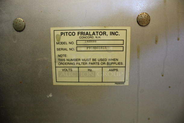 Pitco Frialator Model 14S-CV Stainless Steel Commercial Natural Gas Powered Single Bay Deep Fat Fryer w/ Left Side Dumping Station on Commercial Casters. 110,000 BTU. 32x32x53. (Room 130) - Image 7 of 8