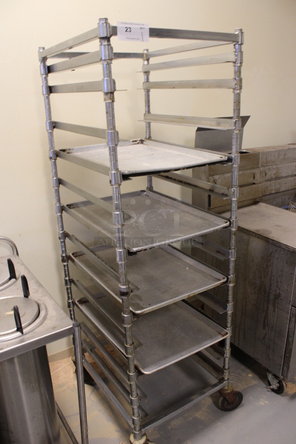 Metal Pan Transport Rack w/ 4 Full Size Baking Pans on Commercial Casters. 21x26x68. (Room 130) - Image 2 of 4