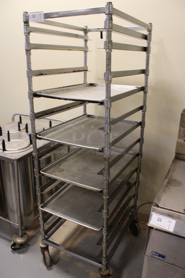 Metal Pan Transport Rack w/ 4 Full Size Baking Pans on Commercial Casters. 21x26x68. (Room 130) - Image 3 of 4