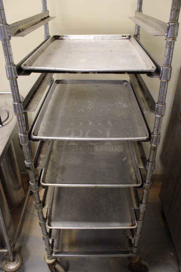 Metal Pan Transport Rack w/ 4 Full Size Baking Pans on Commercial Casters. 21x26x68. (Room 130) - Image 4 of 4