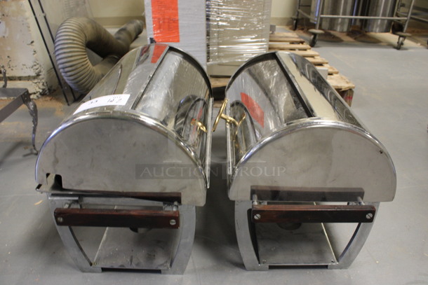 ALL ONE MONEY! Lot of 2 Metal Chafing Dish Frames w/ Rolling Lid. 24x13x15. (Room 130)
