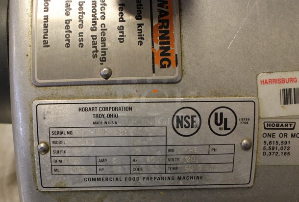 Hobart Model 2612 Stainless Steel Commercial Countertop Meat Slicer. 120 Volts, 1 Phase. 28x23x24. (Room 130) - Image 6 of 7