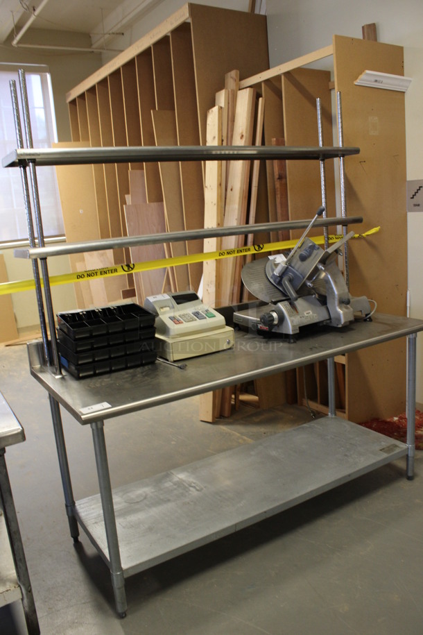 Stainless Steel Commercial Table w/ 2 Tier Over Shelf and Metal Under Shelf. 72x30x83. (Room 130) - Image 2 of 5