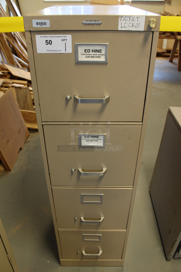 Envoy Tan Metal 4 Drawer Filing Cabinet. 15x26x52. (Room 130)