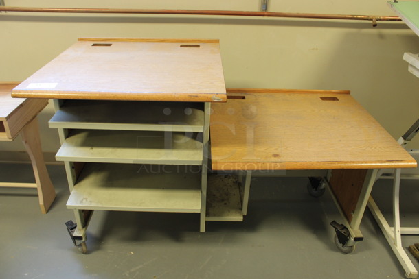 Wood Pattern 2 Tier Table w/ Metal Under Shelves on Commercial Casters. 61x30x41. (Room 130)