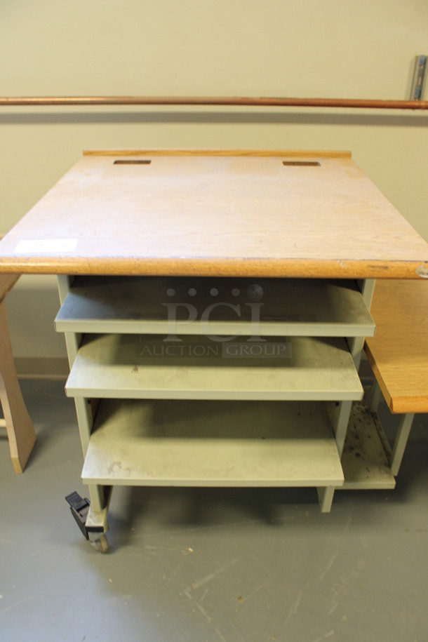 Wood Pattern 2 Tier Table w/ Metal Under Shelves on Commercial Casters. 61x30x41. (Room 130) - Image 2 of 5