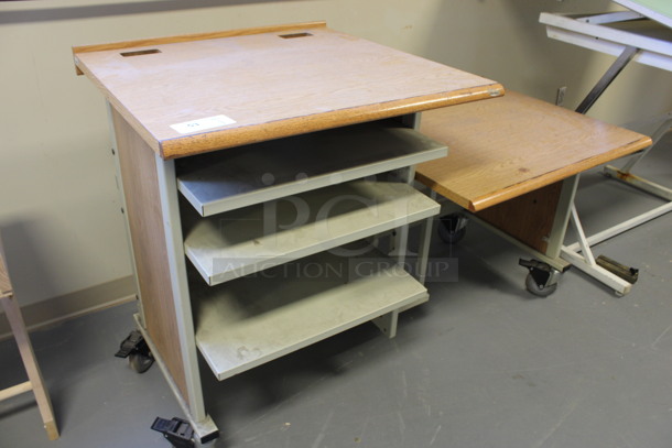 Wood Pattern 2 Tier Table w/ Metal Under Shelves on Commercial Casters. 61x30x41. (Room 130) - Image 4 of 5