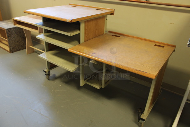 Wood Pattern 2 Tier Table w/ Metal Under Shelves on Commercial Casters. 61x30x41. (Room 130) - Image 5 of 5