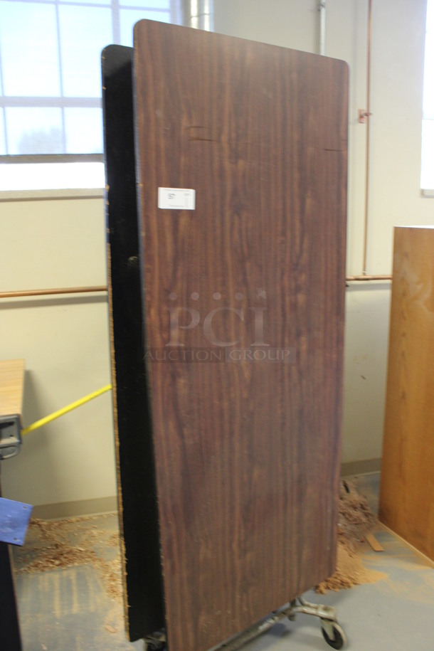 Wood Pattern Folding Table on Commercial Casters. 29.5x16x80. (Room 130) - Image 3 of 4