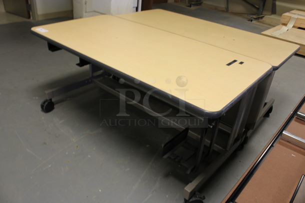 2 Wood Pattern Table on Casters. 60x30x27. 2 Times Your Bid! (Room 130) - Image 2 of 5