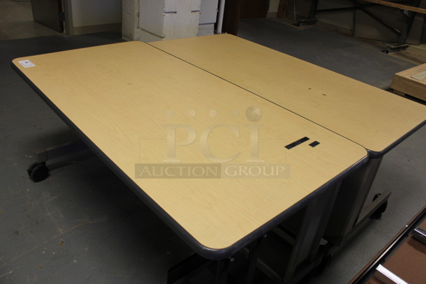 2 Wood Pattern Table on Casters. 60x30x27. 2 Times Your Bid! (Room 130) - Image 3 of 5