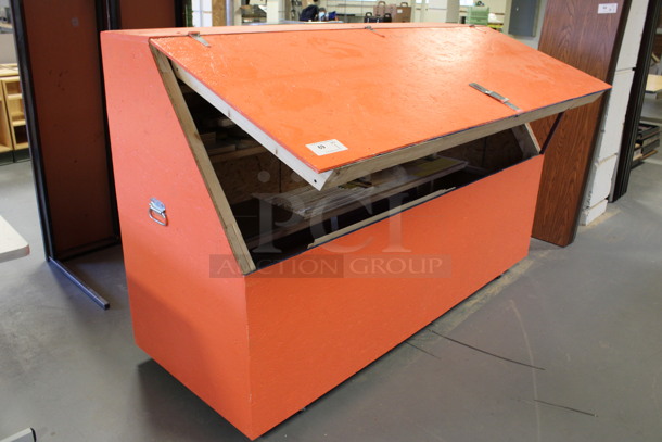 Orange Wooden Wood Storage Box on Commercial Casters. Comes w/ Contents! 80x30.5x52. (Room 130) - Image 6 of 7