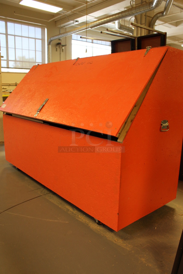 Orange Wooden Wood Storage Box on Commercial Casters. Comes w/ Contents! 80x30.5x52. (Room 130) - Image 7 of 7