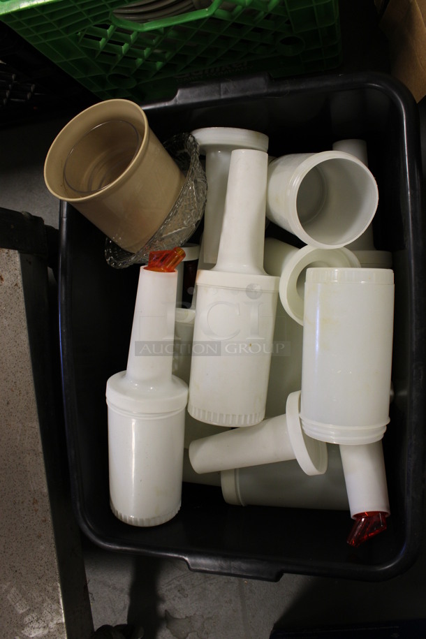ALL ONE MONEY! Lot of Various Poly Items Including Containers in Black Bus Bin. Includes 3.5x3.5x12.5. (Room 130) - Image 2 of 3
