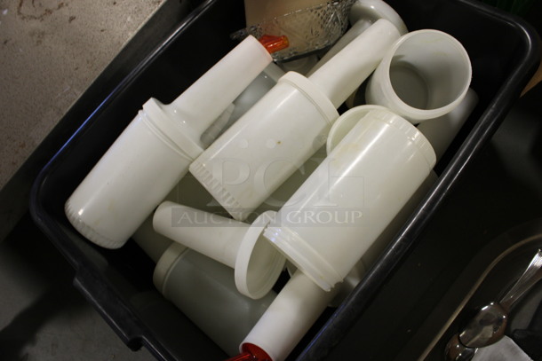 ALL ONE MONEY! Lot of Various Poly Items Including Containers in Black Bus Bin. Includes 3.5x3.5x12.5. (Room 130) - Image 3 of 3