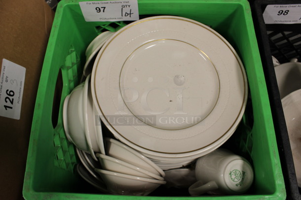 ALL ONE MONEY! Lot of Various White Ceramic Dishes Including Plates, Bowls and Mugs! Includes 9.75x9.75x1.5. (Room 130) - Image 1 of 3
