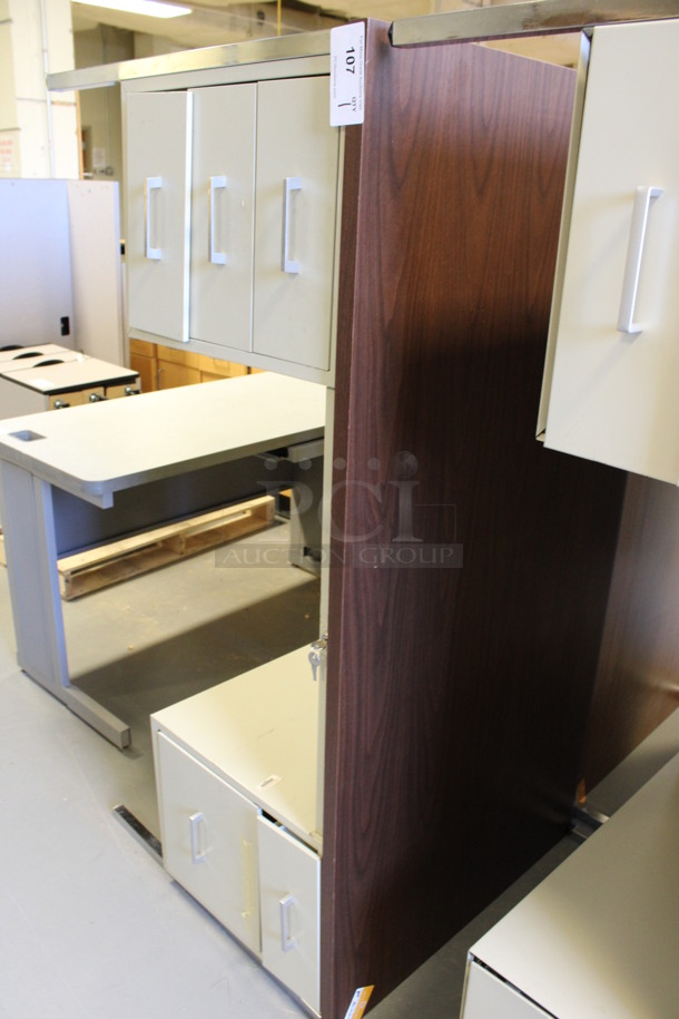 Tan Metal Desk w/ Wood Pattern Desktop and 5 Drawers. Stock Picture - Cosmetic Condition May Vary. 60x30x30. (Room 130) - Image 2 of 5