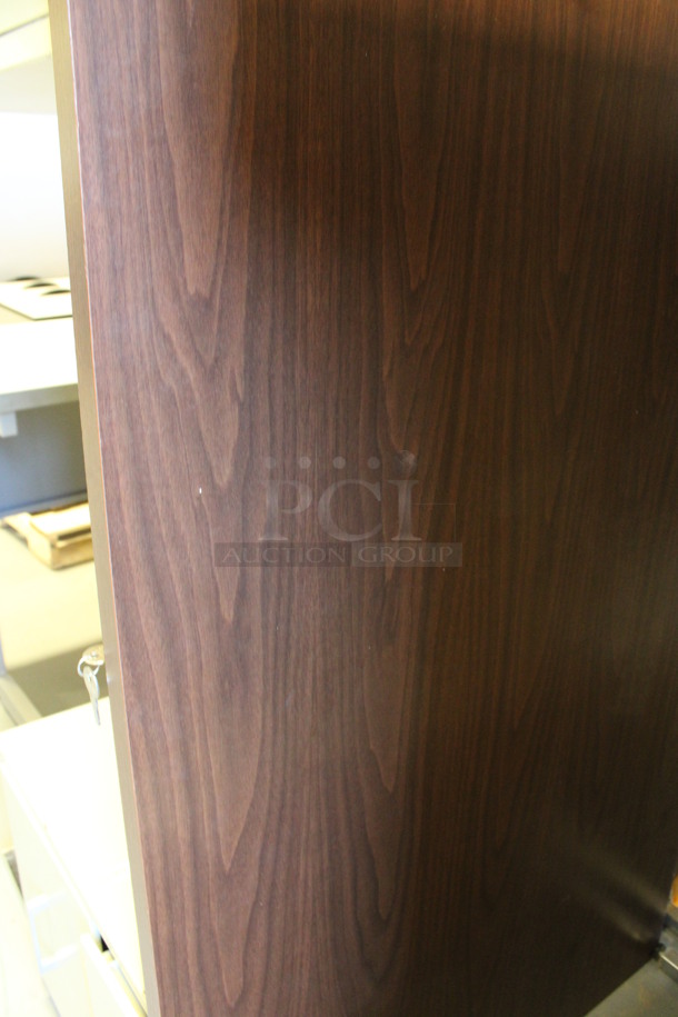 Tan Metal Desk w/ Wood Pattern Desktop and 5 Drawers. Stock Picture - Cosmetic Condition May Vary. 60x30x30. (Room 130) - Image 3 of 5