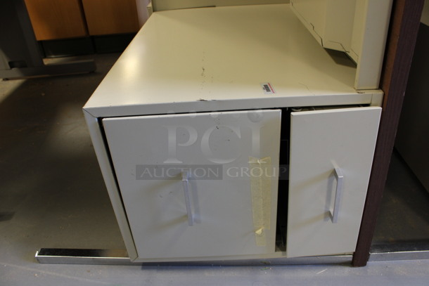 Tan Metal Desk w/ Wood Pattern Desktop and 5 Drawers. Stock Picture - Cosmetic Condition May Vary. 60x30x30. (Room 130) - Image 5 of 5