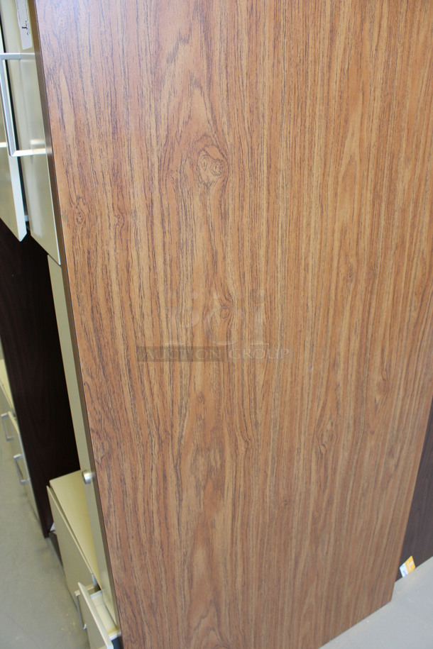 Tan Metal Desk w/ Wood Pattern Desktop and 5 Drawers. Stock Picture - Cosmetic Condition May Vary. 60x30x30. (Room 130) - Image 3 of 6