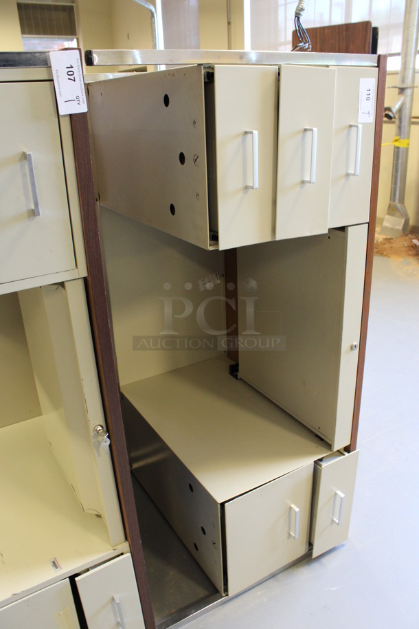 Tan Metal Desk w/ Wood Pattern Desktop and 5 Drawers. Stock Picture - Cosmetic Condition May Vary. 60x30x30. (Room 130) - Image 4 of 6