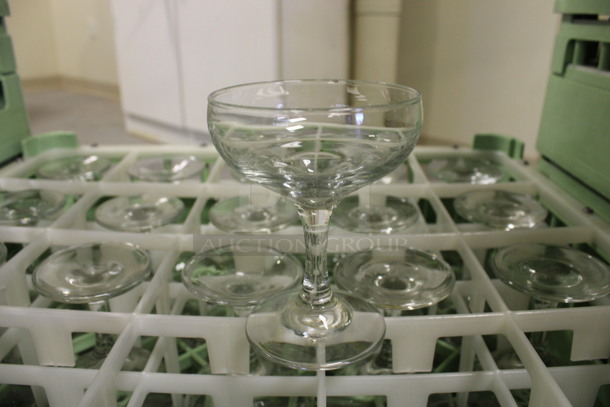 25 Stout Champagne Glasses in Dish Caddy. 3.25x3.25x4.25. 25 Times Your Bid! (Room 130) - Image 1 of 3