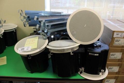 10 Tannoy Model CVS 6 Ceiling Loudspeakers w/ Metal Flush Ceiling Mount Brackets. 11x11x10. 10 Times Your Bid! (2nd Floor: Room 220)