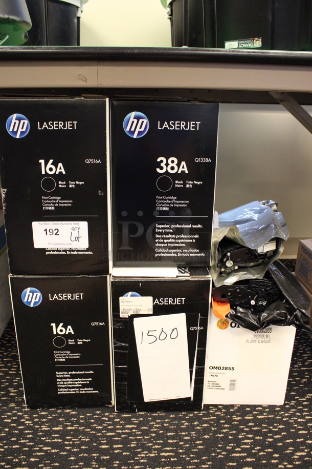 ALL ONE MONEY! Lot of 5 Boxes of Various Toner Including HP 16A and HP 38A. (2nd Floor: Room 220)