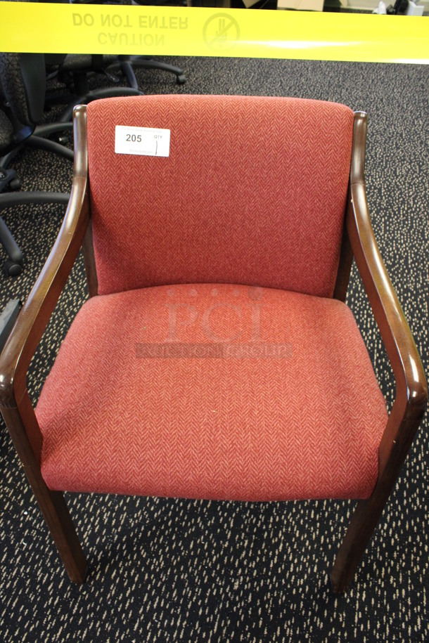 Orange Dining Height Chair w/ Arm Rests on Wood Pattern Legs. 23x20x31. (2nd Floor: Room 220) 